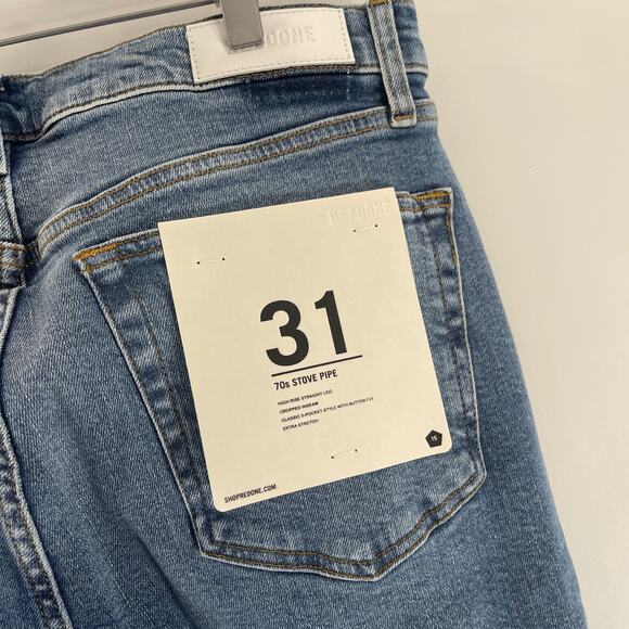 Re/Done Women's Size 31 Stove Pipe 70s Jeans Indigo Storm Blue Straight Leg NWT - Picture 10 of 12